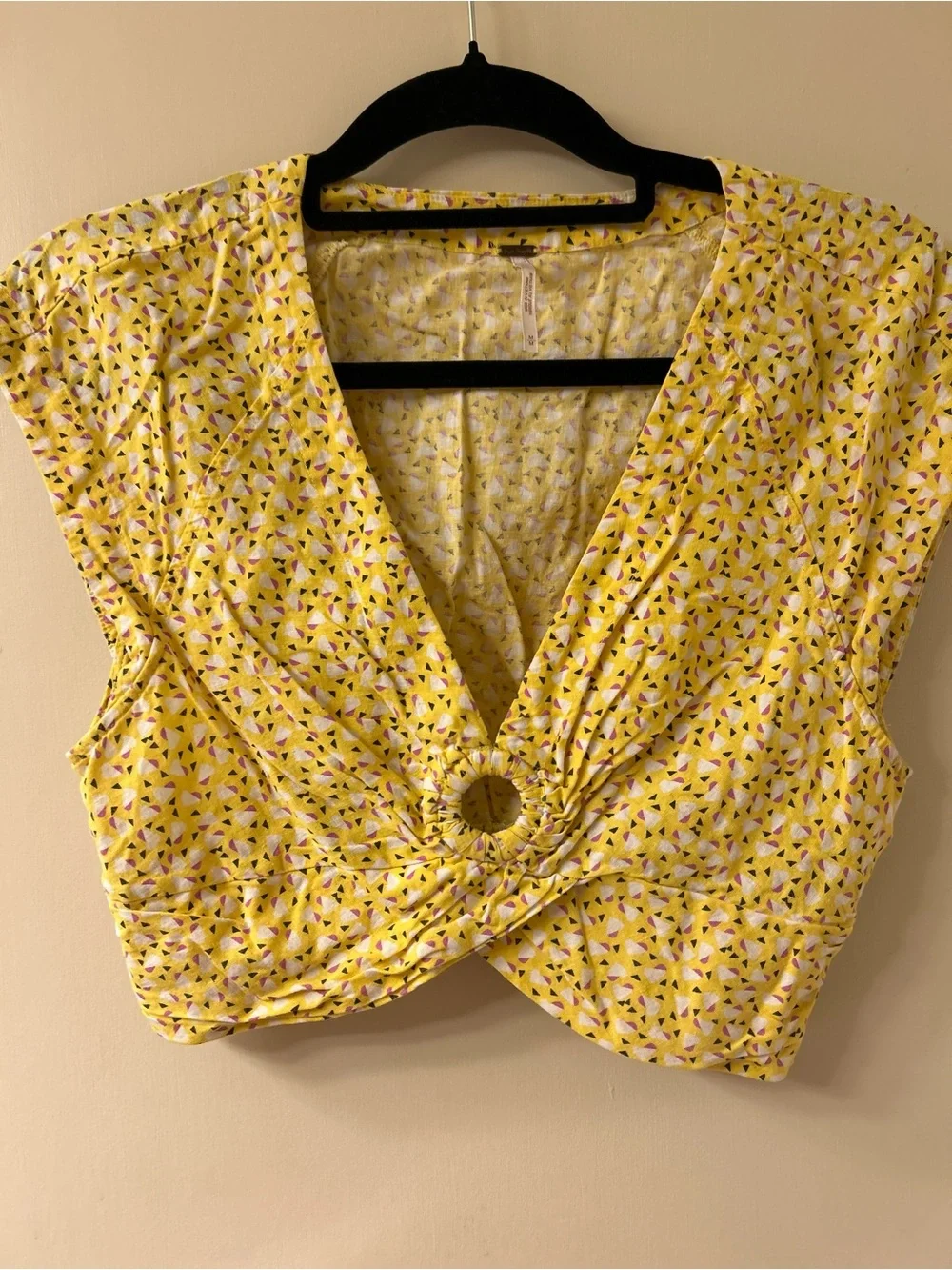 Free People Yellow Floral Ring-Detail Crop Top